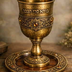 גביע קידוש מעוצב בגימור פליז מוברש ושיבוץ אבני חן